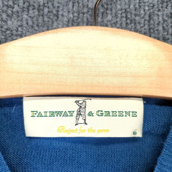 Fairway & Greene Merino Wool Sweater Mens Size M Blue Wolf Run Golf Course - Picture 12 of 13